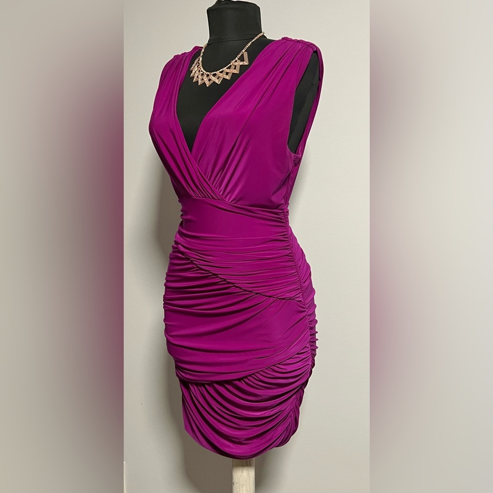 Flattering Ruched, Stretchy Purple Dress